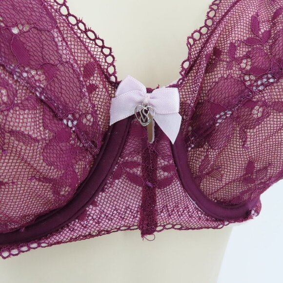 Victorias Secret 32DDD Body By Victoria Unlined Demi Underwire Purple Lace Bra - Picture 3 of 15